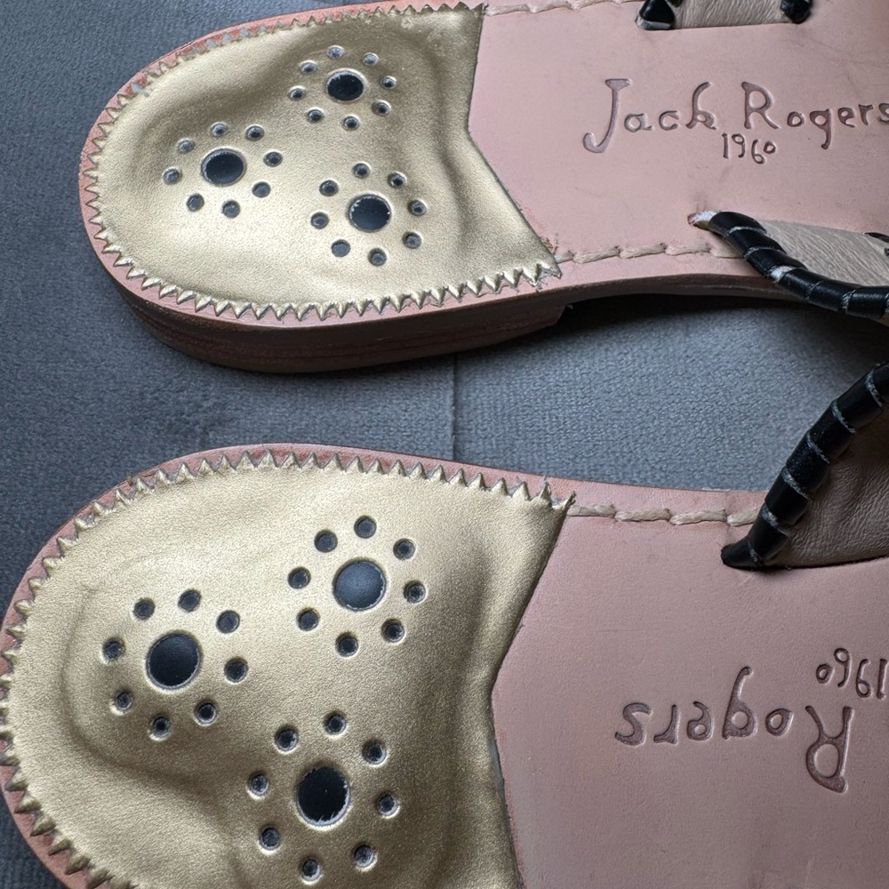 Jack Rogers Signature Spirit Sandals Gold & Black Size 8 - Picture 9 of 16